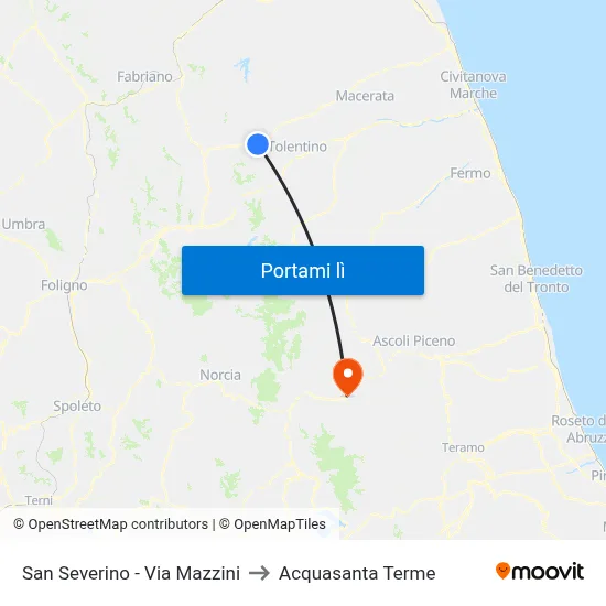 San Severino - Via Mazzini to Acquasanta Terme map