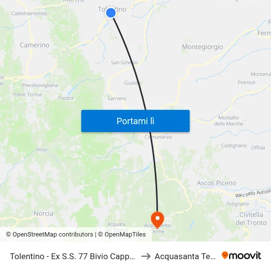 Tolentino - Ex S.S. 77 Bivio Cappuccini to Acquasanta Terme map