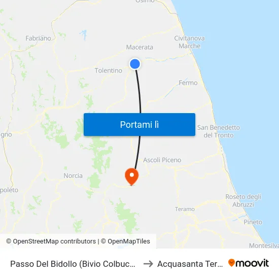 Passo Del Bidollo (Bivio Colbuccaro) to Acquasanta Terme map