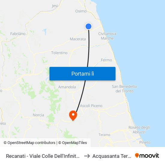 Recanati - Viale Colle Dell'Infinito 11 to Acquasanta Terme map