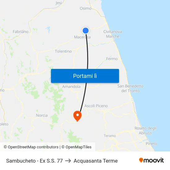 Sambucheto - Ex S.S. 77 to Acquasanta Terme map