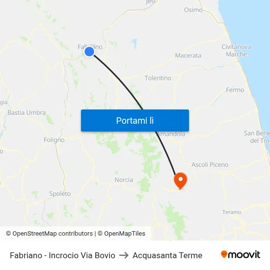 Fabriano - Incrocio Via Bovio to Acquasanta Terme map