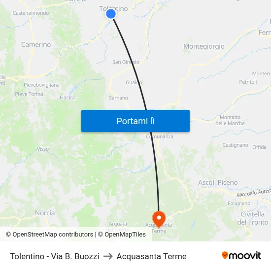 Tolentino - Via B. Buozzi to Acquasanta Terme map