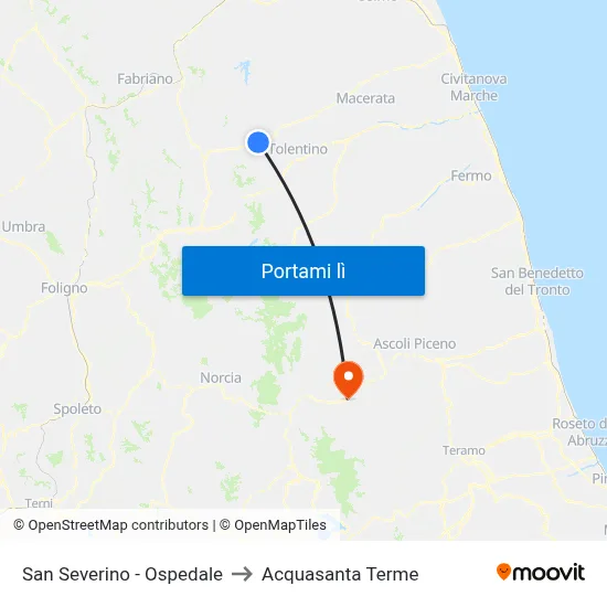 San Severino - Ospedale to Acquasanta Terme map