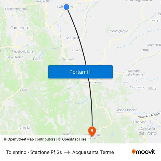 Tolentino - Stazione Ff.Ss to Acquasanta Terme map