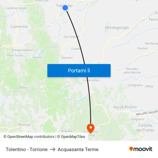 Tolentino - Torrione to Acquasanta Terme map