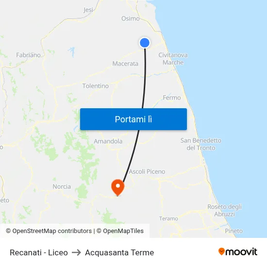 Recanati - Liceo to Acquasanta Terme map