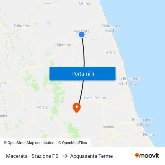 Macerata - Stazione F.S. to Acquasanta Terme map