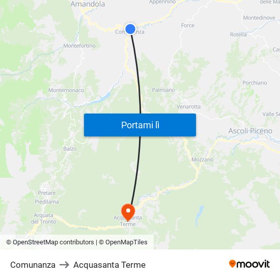 Comunanza to Acquasanta Terme map