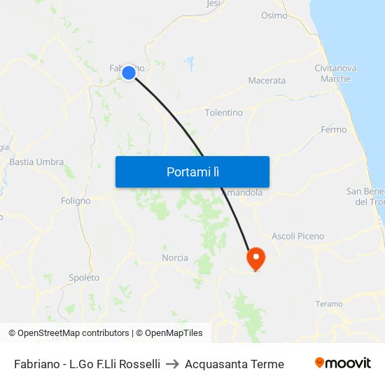 Fabriano - L.Go F.Lli Rosselli to Acquasanta Terme map