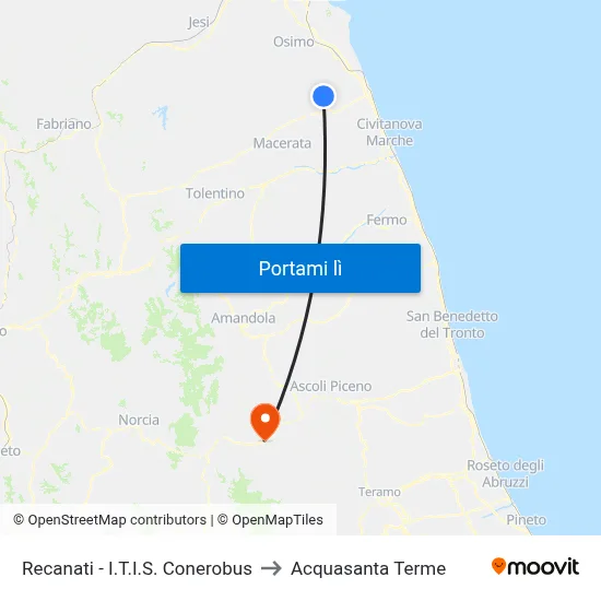 Recanati - I.T.I.S. Conerobus to Acquasanta Terme map