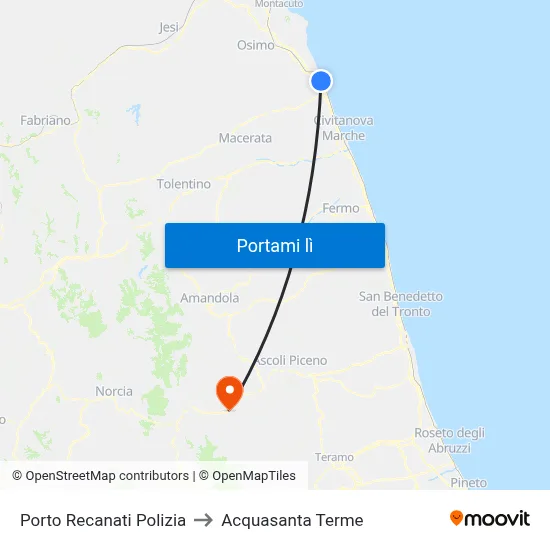 Porto Recanati Polizia to Acquasanta Terme map
