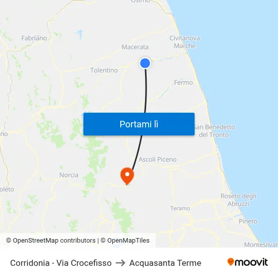Corridonia - Via Crocefisso to Acquasanta Terme map