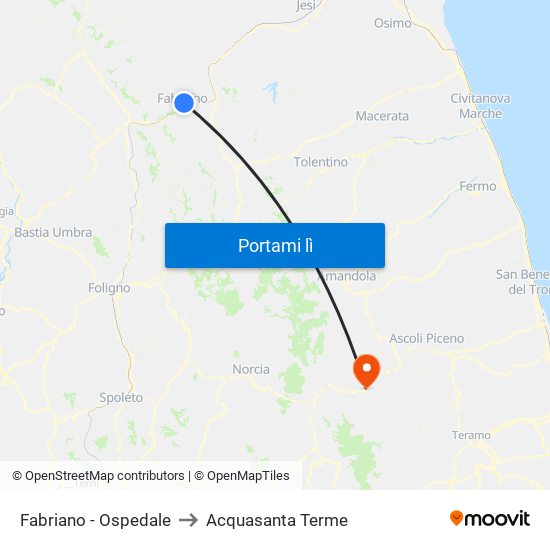 Fabriano - Ospedale to Acquasanta Terme map