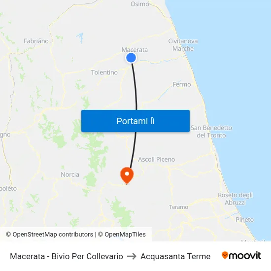 Macerata - Bivio Per Collevario to Acquasanta Terme map