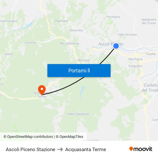 Ascoli Piceno Stazione to Acquasanta Terme map