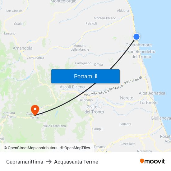 Cupramarittima to Acquasanta Terme map