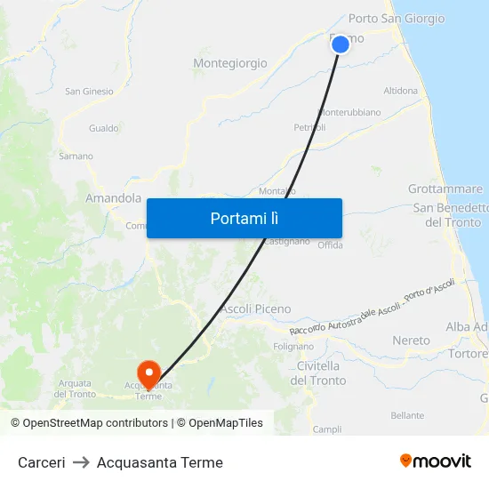 Carceri to Acquasanta Terme map