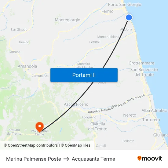 Marina Palmense Poste to Acquasanta Terme map