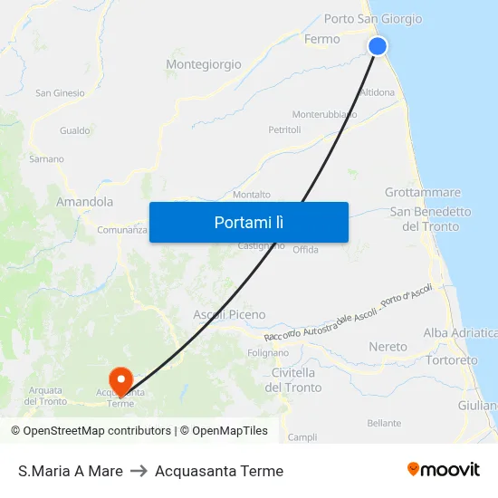 S.Maria A Mare to Acquasanta Terme map