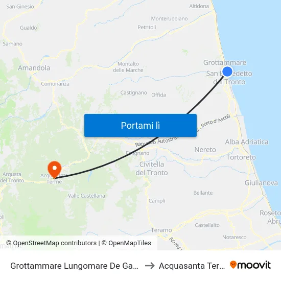 Grottammare Lungomare De Gasperi to Acquasanta Terme map