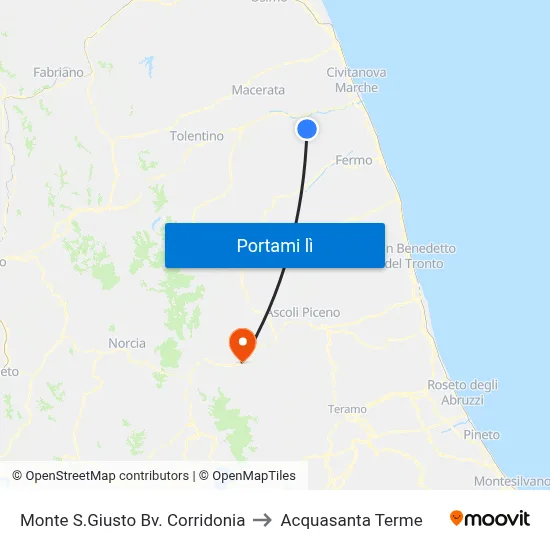 Monte S.Giusto Bv. Corridonia to Acquasanta Terme map