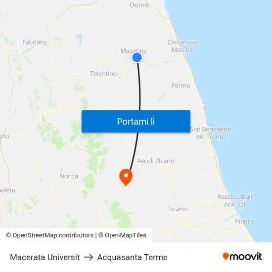 Macerata Universit to Acquasanta Terme map