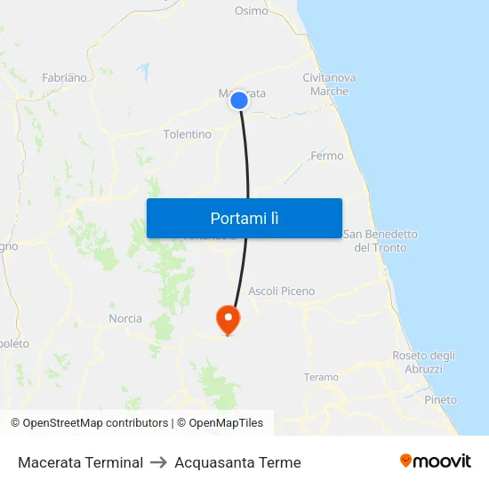 Macerata Terminal to Acquasanta Terme map