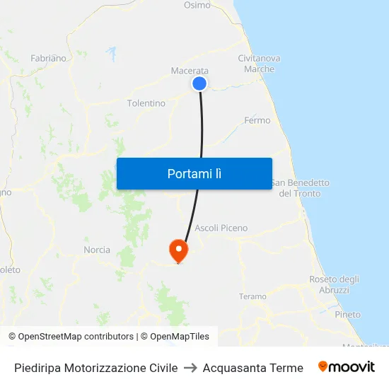 Piediripa Motorizzazione Civile to Acquasanta Terme map