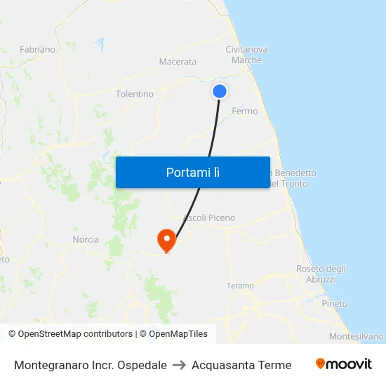Montegranaro Incr. Ospedale to Acquasanta Terme map