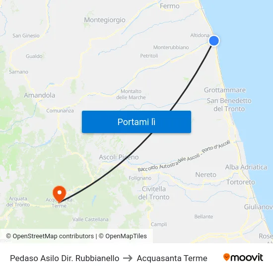 Pedaso Asilo Dir. Rubbianello to Acquasanta Terme map