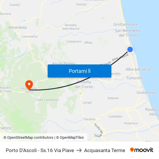 Porto D'Ascoli - Ss.16 Via Piave to Acquasanta Terme map
