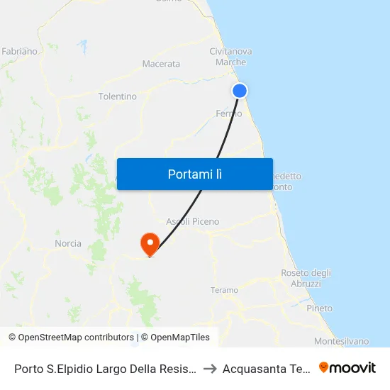 Porto S.Elpidio Largo Della Resistenza to Acquasanta Terme map