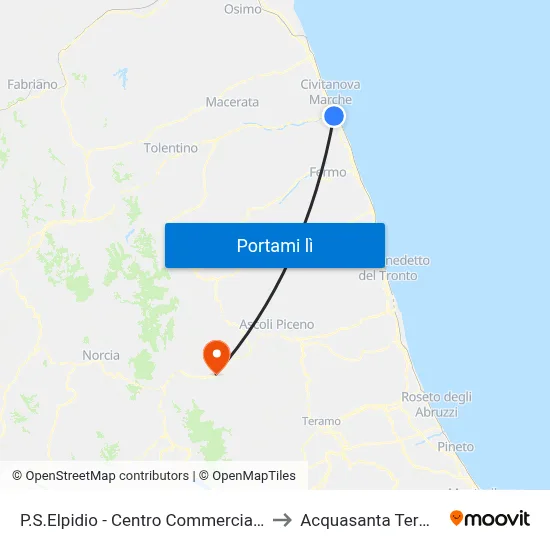 P.S.Elpidio - Centro Commerciale to Acquasanta Terme map