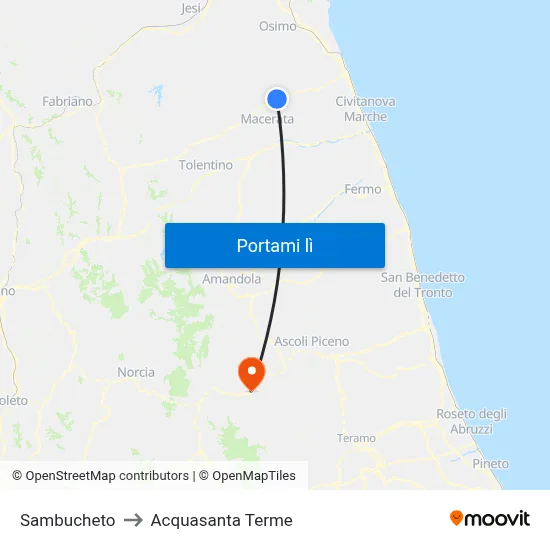 Sambucheto to Acquasanta Terme map