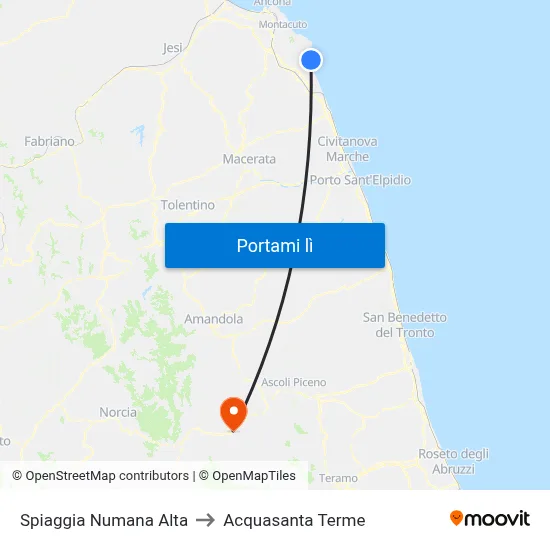 Spiaggia Numana Alta to Acquasanta Terme map