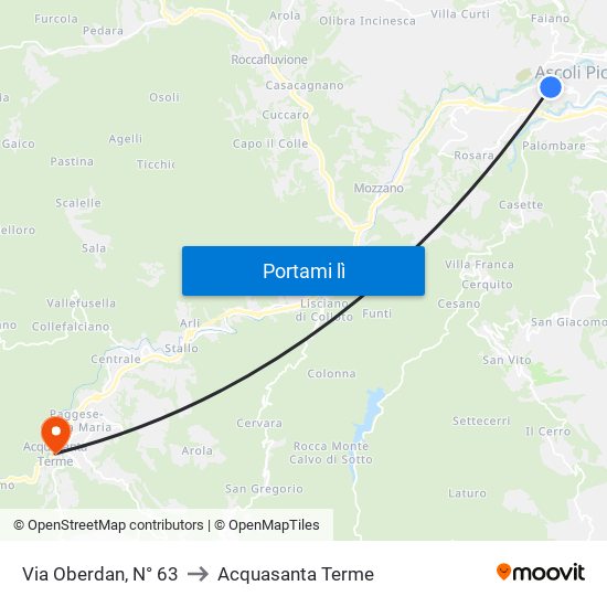 Via Oberdan, N° 63 to Acquasanta Terme map