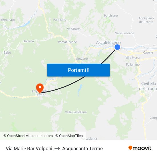 Via Mari - Bar Volponi to Acquasanta Terme map