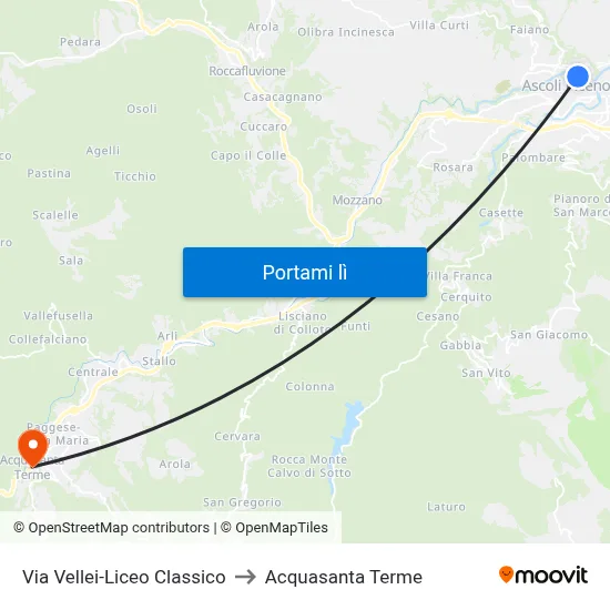 Via  Vellei-Liceo Classico to Acquasanta Terme map