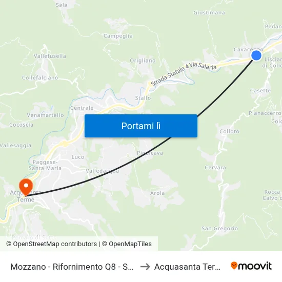 Mozzano - Rifornimento Q8 - Ss4 to Acquasanta Terme map
