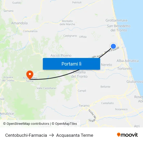 Centobuchi-Farmacia to Acquasanta Terme map