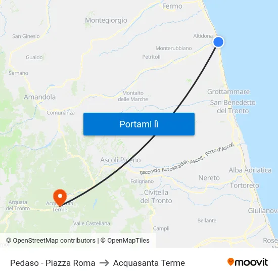Pedaso - Piazza Roma to Acquasanta Terme map