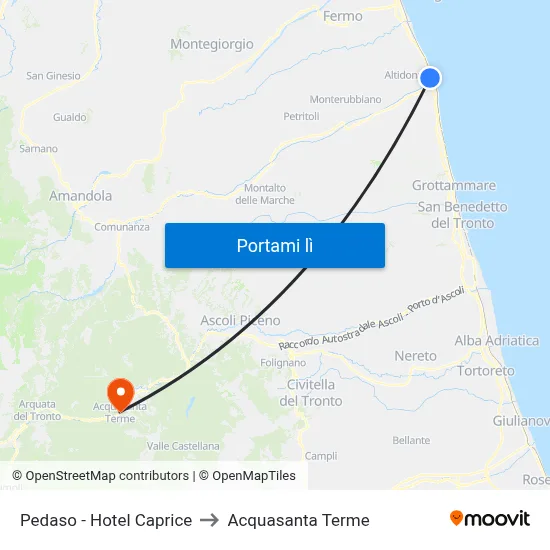 Pedaso - Hotel Caprice to Acquasanta Terme map