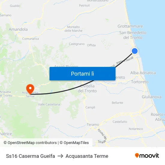 Ss16 Caserma Guelfa to Acquasanta Terme map