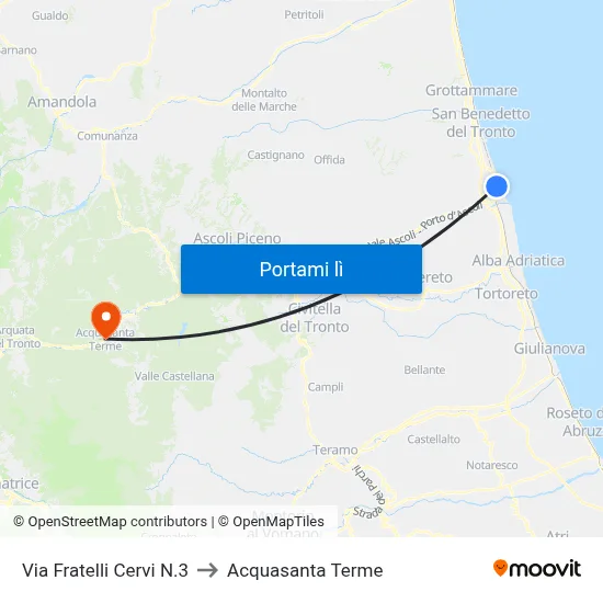 Via Fratelli Cervi N.3 to Acquasanta Terme map