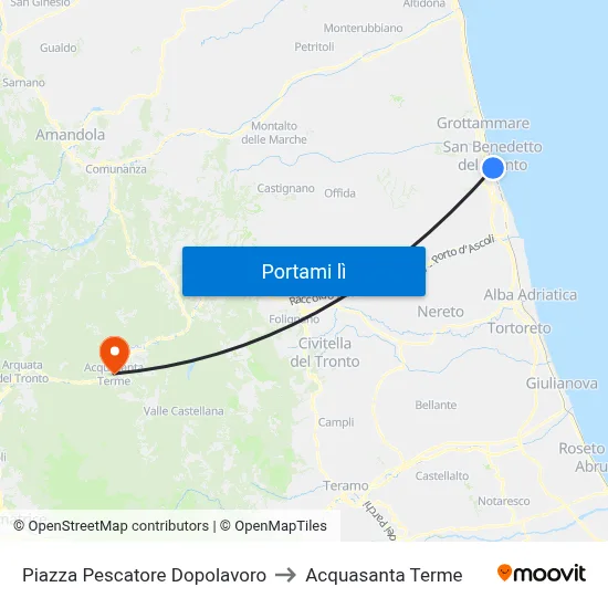 Piazza Pescatore Dopolavoro to Acquasanta Terme map