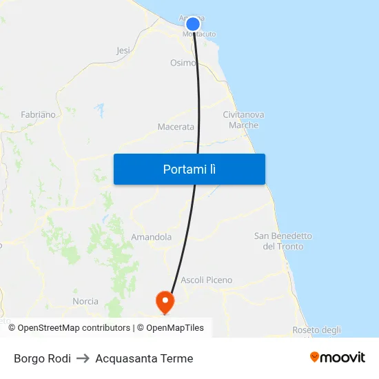 Borgo Rodi to Acquasanta Terme map