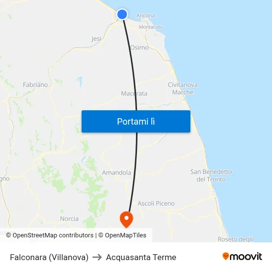 Falconara (Villanova) to Acquasanta Terme map