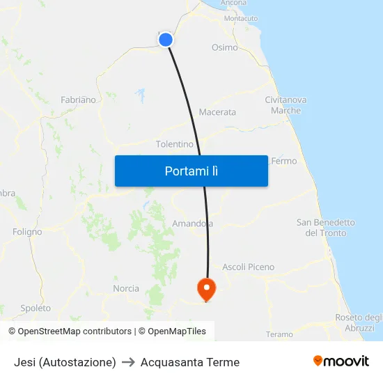 Jesi (Autostazione) to Acquasanta Terme map