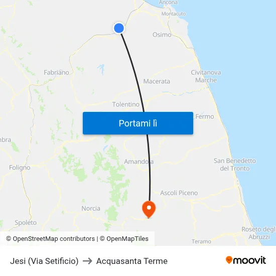 Jesi (Via Setificio) to Acquasanta Terme map